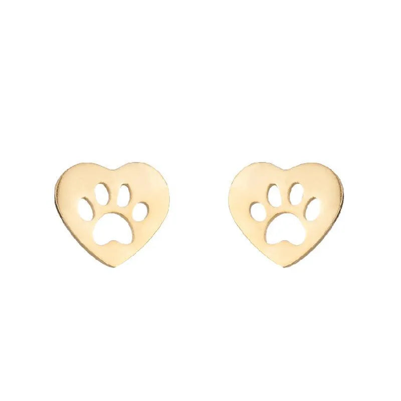Heart Paw Print Stud Earrings