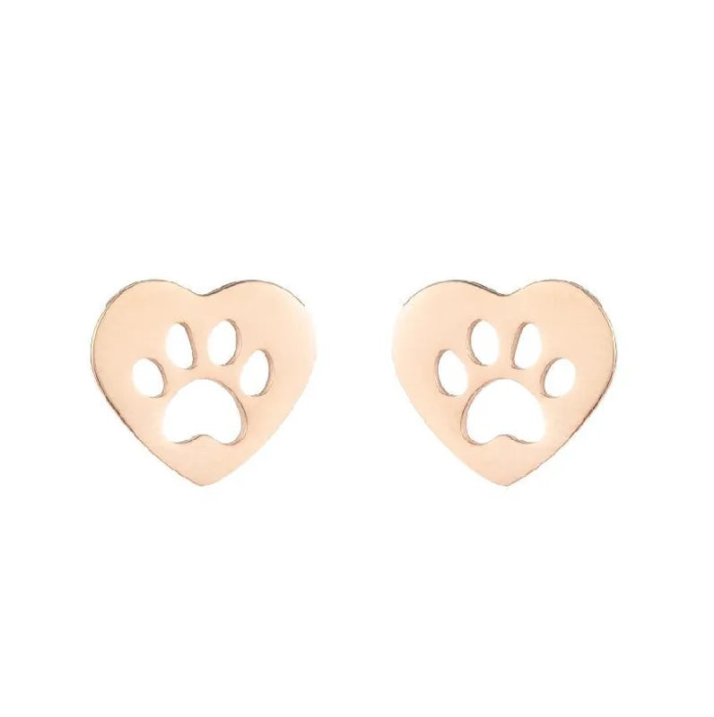 Heart Paw Print Stud Earrings