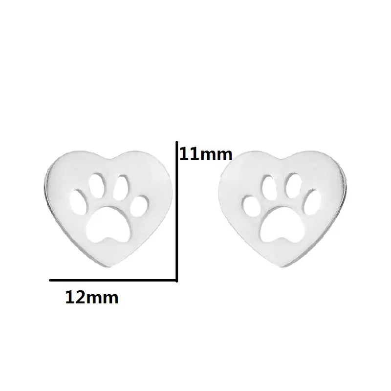 Heart Paw Print Stud Earrings