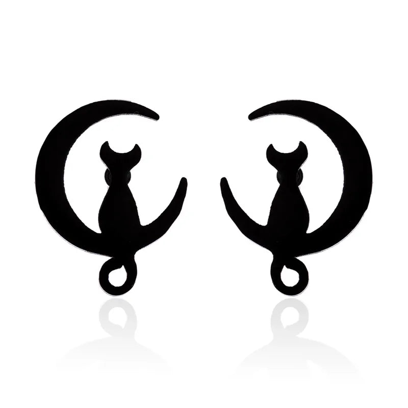 Moon Cat Stud Earrings