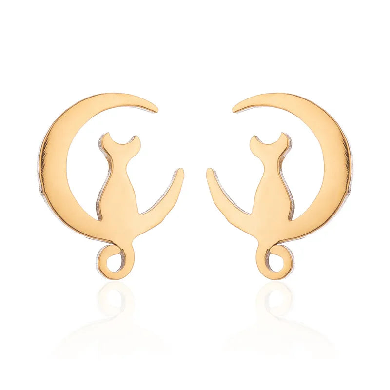 Moon Cat Stud Earrings