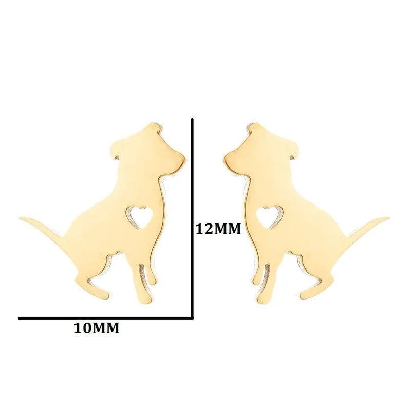 Sitting Dog With Heart Stud Earrings