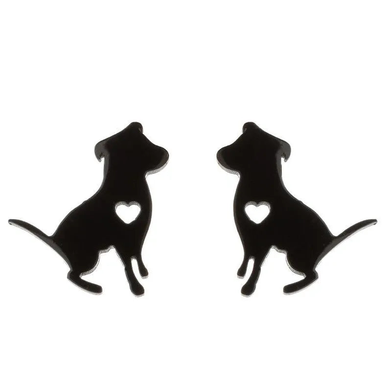 Sitting Dog With Heart Stud Earrings
