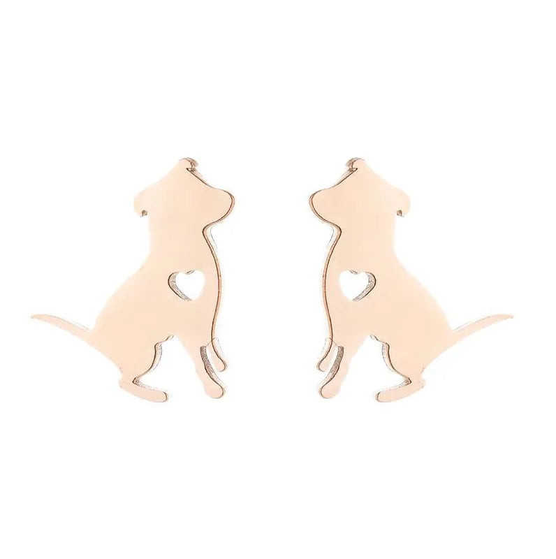 Sitting Dog With Heart Stud Earrings
