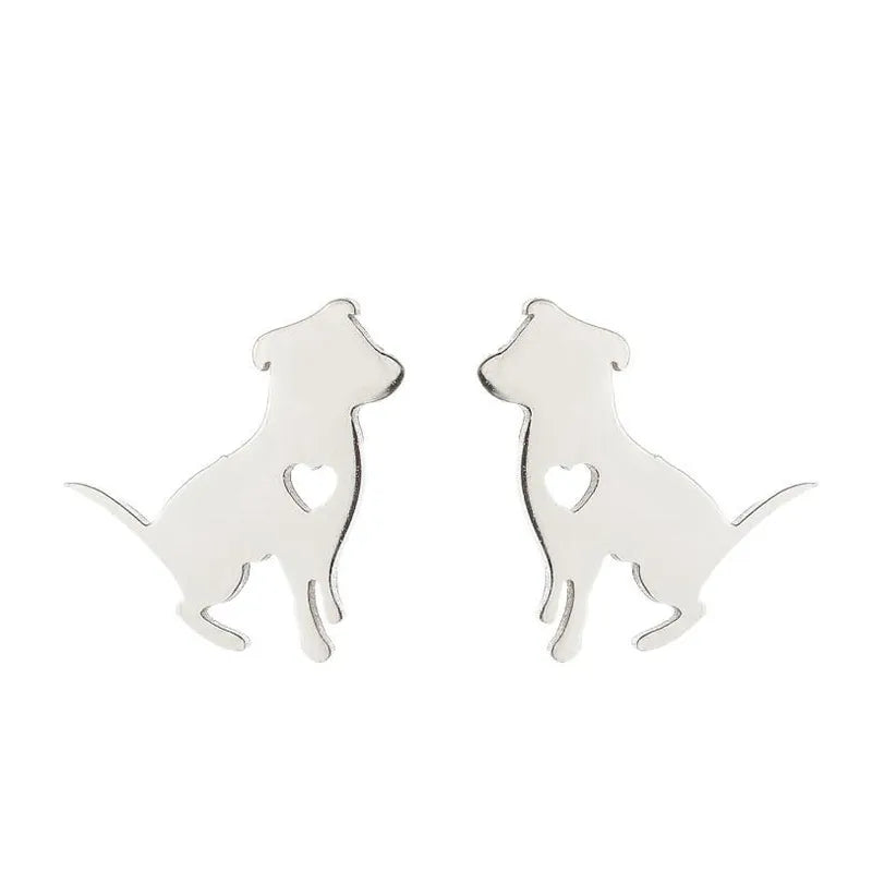Sitting Dog With Heart Stud Earrings