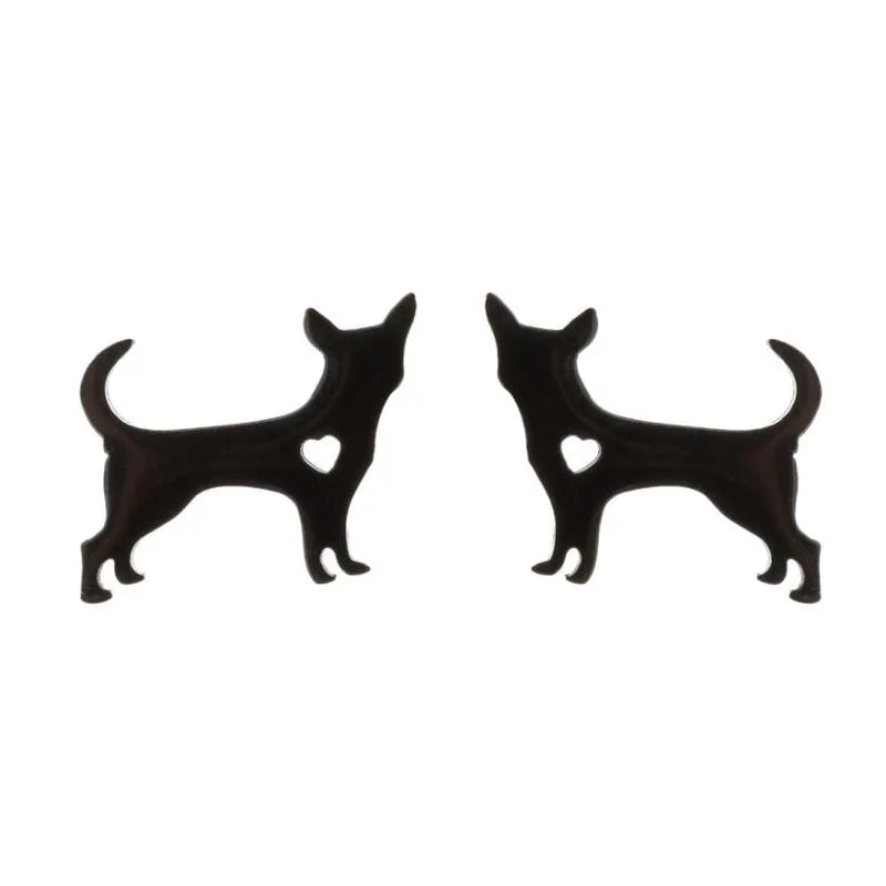 Standing Dog With Heart Stud Earrings