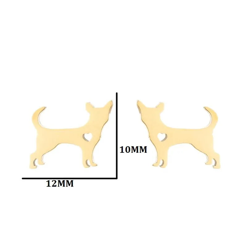 Standing Dog With Heart Stud Earrings