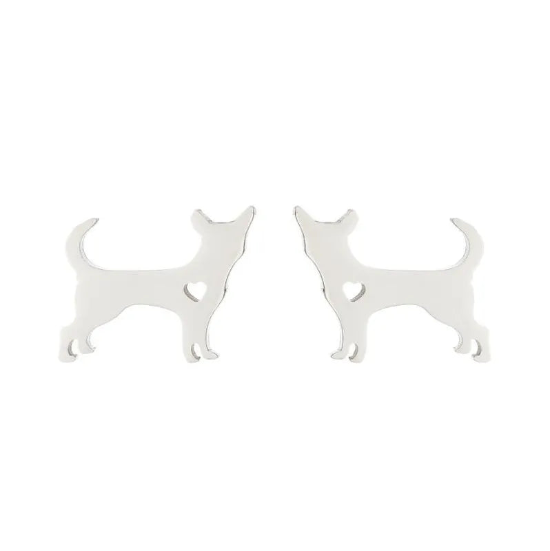 Standing Dog With Heart Stud Earrings