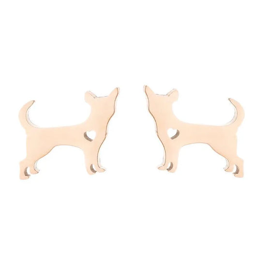 Standing Dog With Heart Stud Earrings